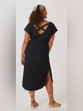 Daily Practice By Anthropologie Dolman Sleeved MIDI Dress Black Large